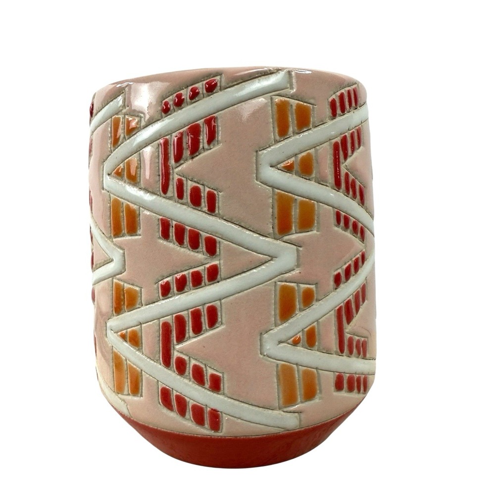 Anthropologie Bright Geo Pot Planter Coral‎ Orange Cream 5"